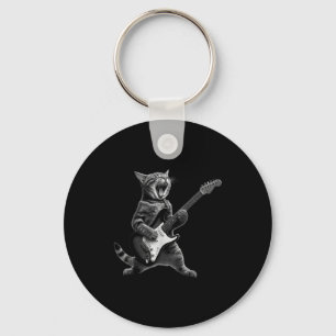 Funny Cat Playing Guitar Rock And Roll Men Women K Key Ring