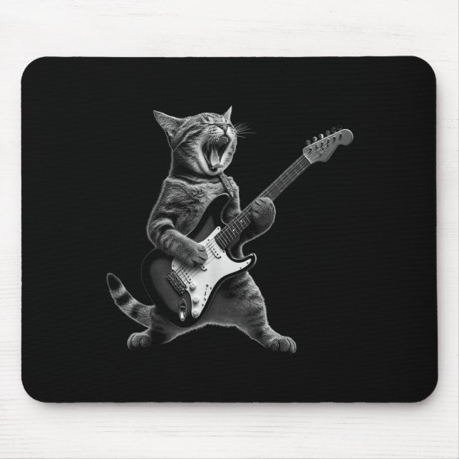 Funny Cat Playing Guitar Rock And Roll Men Women K Mouse Mat (Front)