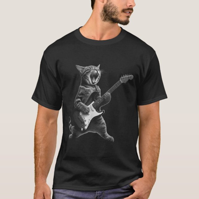 Funny Cat Playing Guitar Rock And Roll Men Women K T-Shirt (Front)