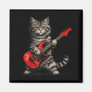 Funny cat playing guitar rock and roll men women magnet