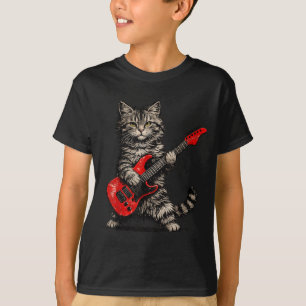 Funny cat playing guitar rock and roll men women T-Shirt