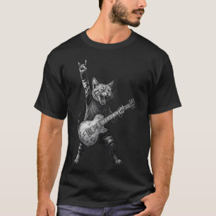 Funny Cat Playing Guitar Rock And Roll Music Rock T-Shirt