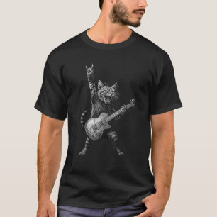 Funny Cat Playing Guitar Rock and Roll Music Rock  T-Shirt