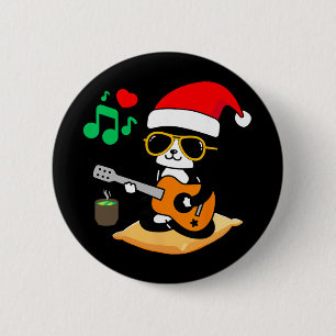 Funny Cat Playing Guitar Sungles Santa Hat Christm 6 Cm Round Badge