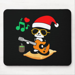 Funny Cat Playing Guitar Sungles Santa Hat Christm Mouse Mat