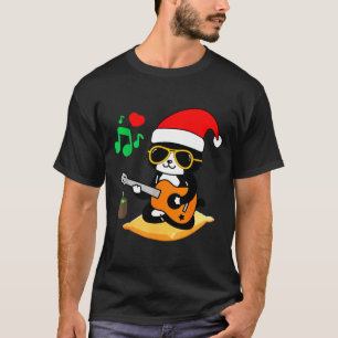Funny Cat Playing Guitar Sungles Santa Hat Christm T-Shirt