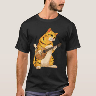 Funny Cat Playing Mandolin Cool Love Animal Musici T-Shirt