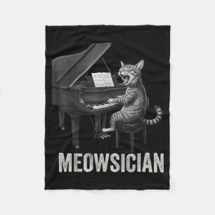 Funny Cat Playing Piano Music Pun Meowsician Band Fleece Blanket