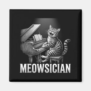 Funny Cat Playing Piano Music Pun Meowsician Band Magnet