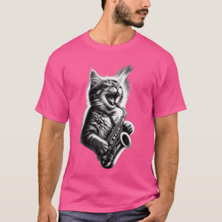 Funny Cat Playing Saxophone Jazz Sax Musician Saxo T-Shirt