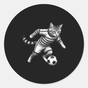 Funny Cat Playing Soccer For Players And Cat Lover Classic Round Sticker