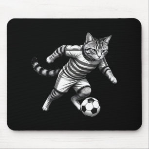 Funny Cat Playing Soccer For Players And Cat Lover Mouse Mat