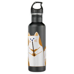 Funny Cat Playing The Clarinet Instrument Cat love 710 Ml Water Bottle