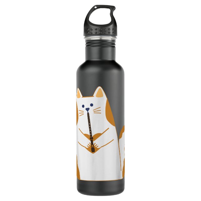 Funny Cat Playing The Clarinet Instrument Cat love 710 Ml Water Bottle (Front)