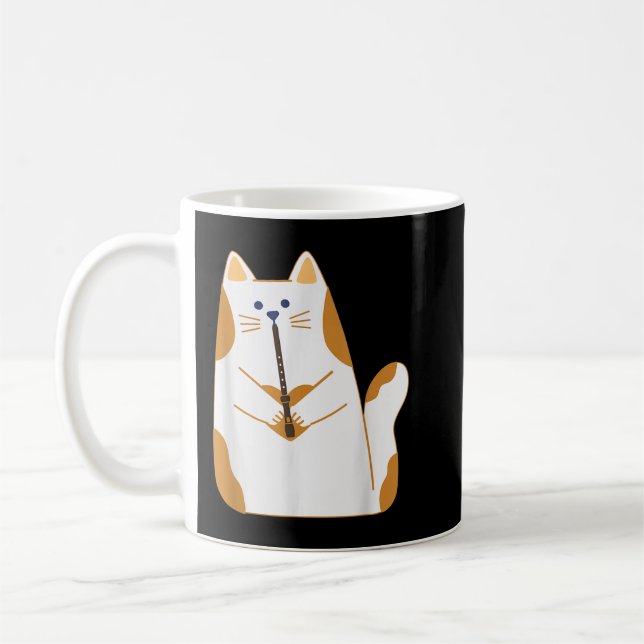 Funny Cat Playing The Clarinet Instrument Cat love Coffee Mug (Left)
