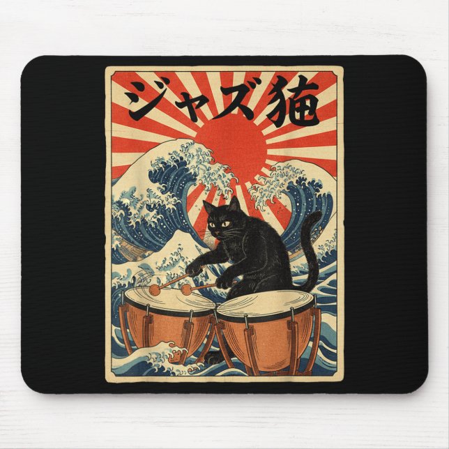 Funny Cat Playing Timpani For Jazz Musician Percus Mouse Mat (Front)