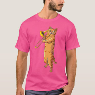 Funny Cat Playing Trombone Gift Cool Kitten Music T-Shirt
