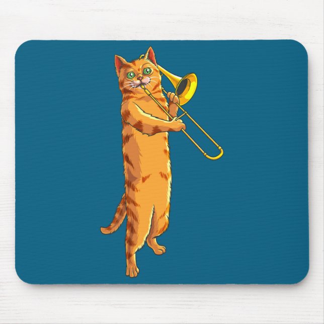 Funny Cat Playing Trombone Gift Cool Kitten Musici Mouse Mat (Front)