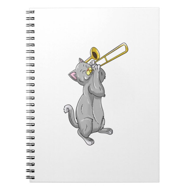 Funny Cat Playing Trombone Gift Cool Kitten Musici Notebook (Front)
