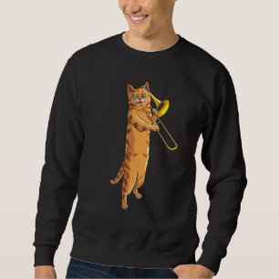 Funny Cat Playing Trombone Gift Cool Kitten Musici Sweatshirt