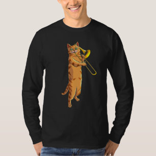 Funny Cat Playing Trombone Gift Cool Kitten Musici T-Shirt