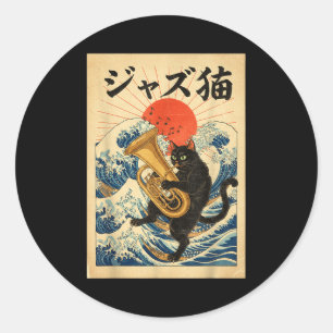 Funny Cat Playing Tuba For Jazz Musician Tubist Classic Round Sticker