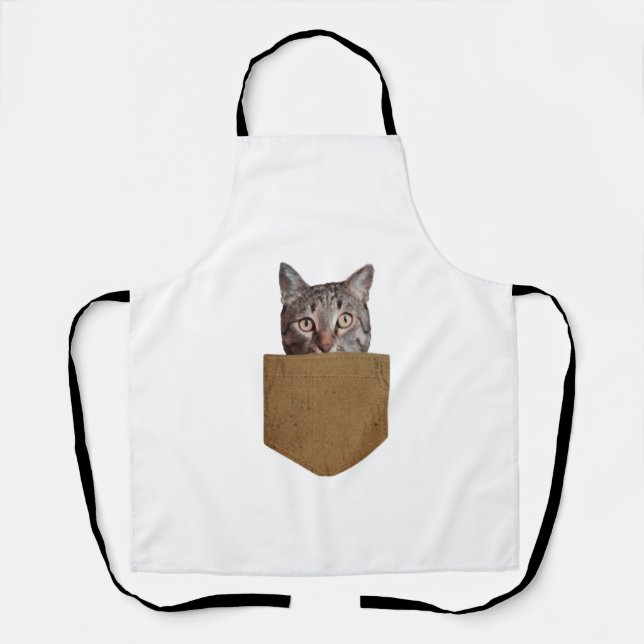Funny Cat Pocket Shirt Cute Kitten in Your Pocket Apron (Front)