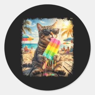 Funny Cat Popsicle Summer Animal Sunglasses Meme Classic Round Sticker