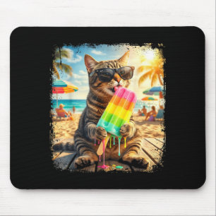 Funny cat popsicle summer animal sunglasses meme mouse mat