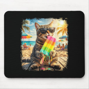 Funny Cat Popsicle Summer Animal Sunglasses Meme Mouse Mat