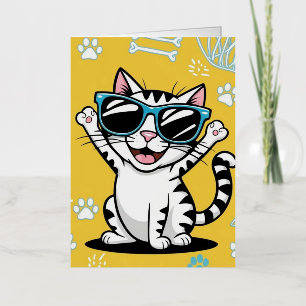Funny Cat Poster, Cartoon cat wearing sunglasses Foil Greeting Card