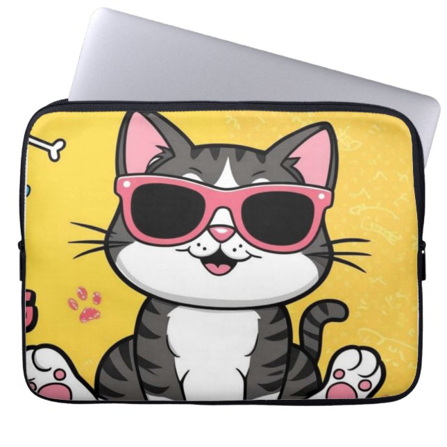 Funny Cat Poster Cartoon cat wearing sunglasses Laptop Sleeve (Front)
