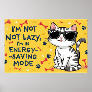 Funny Cat Poster, Cartoon cat wearing sunglasses  Poster