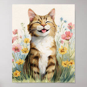 Funny Cat Poster - Cute Smiling Tabby Cat Wall Art