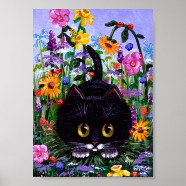 Funny Cat Poster Floral Flowers Creationarts (Front)