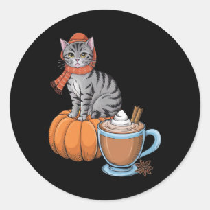 Funny Cat Pumpkin Spice Coffee Thanksgiving Autumn Classic Round Sticker