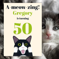 Funny cat pun 50th birthday party invitation