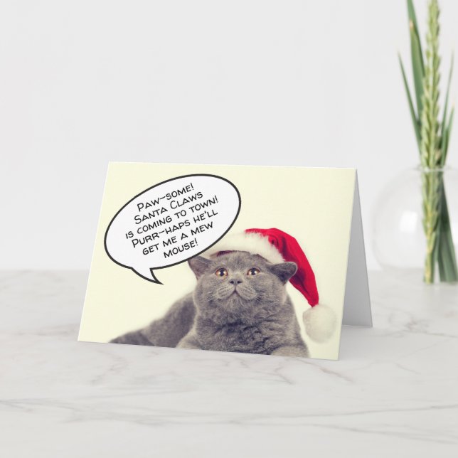 Funny cat pun Christmas Xmas customisable Holiday Card (Front)