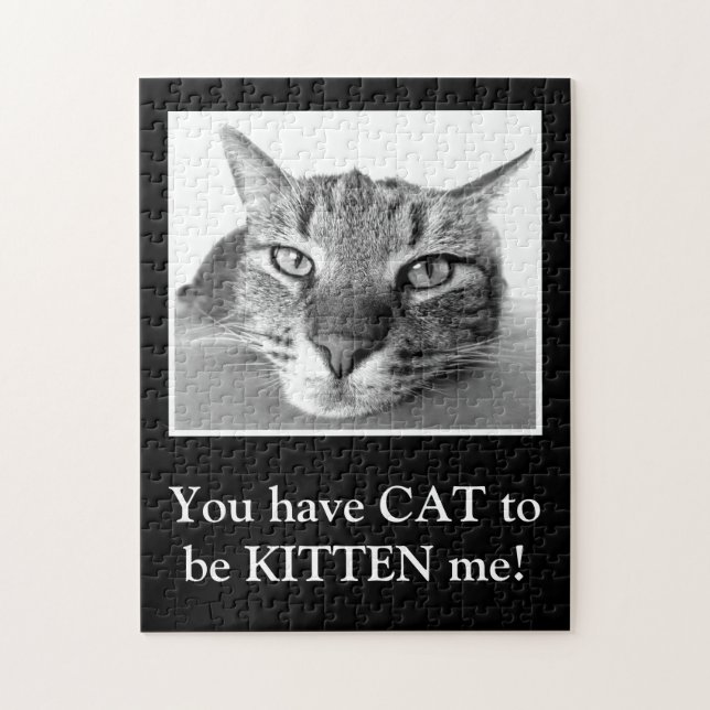 Funny Cat Pun Clever Black and White Kitten Cute Jigsaw Puzzle (Vertical)