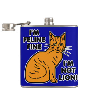 Funny Cat Pun Orange Feline Fine Kitty Hip Flask