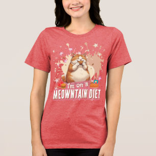 Funny Cat Pun Quote Cute Chubby Cat Food Humour Tri-Blend Shirt