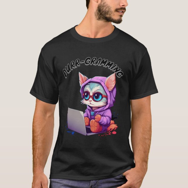 Funny Cat Pun Tech Savvy Kitten Programming Pun Ki T-Shirt (Front)