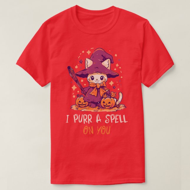 Funny Cat Pun Witch Spell Graphic Men Kids Women H T-Shirt (Design Front)