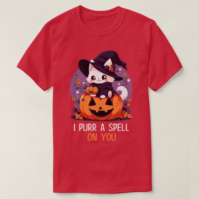 Funny Cat Pun Witch Spell Graphic Men Kids Women H T-Shirt (Design Front)