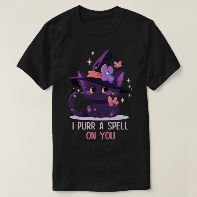 Funny Cat Pun Witch Spell Graphic Men Kids Women H T-Shirt (Design Front)