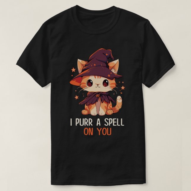 Funny Cat Pun Witch Spell Graphic Men Kids Women H T-Shirt (Design Front)