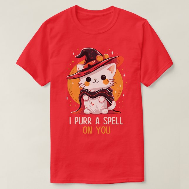 Funny Cat Pun Witch Spell Graphic Men Kids Women H T-Shirt (Design Front)