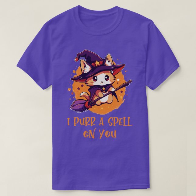 Funny Cat Pun Witch Spell Graphic Men Kids Women H T-Shirt (Design Front)