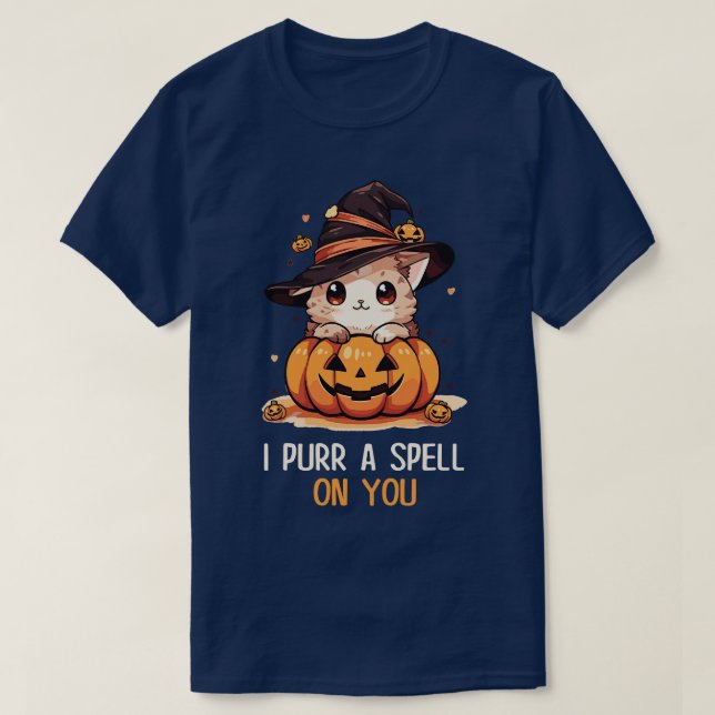 Funny Cat Pun Witch Spell Graphic Men Kids Women H T-Shirt (Design Front)