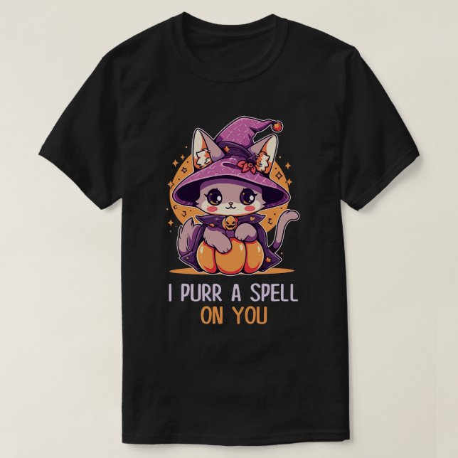 Funny Cat Pun Witch Spell Graphic Men Kids Women H T-Shirt (Design Front)